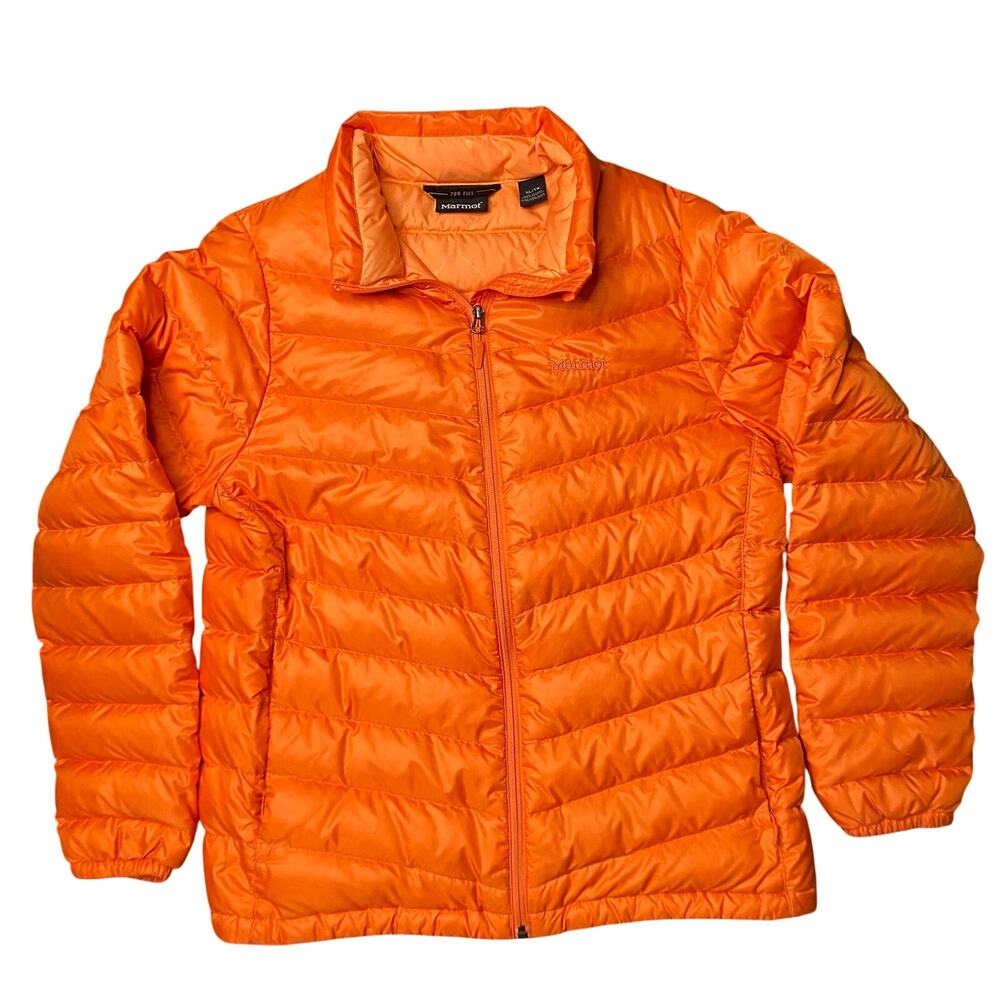 Marmot 700 Fill Down Puffer Jacket Women Sz XL Blaze Orange